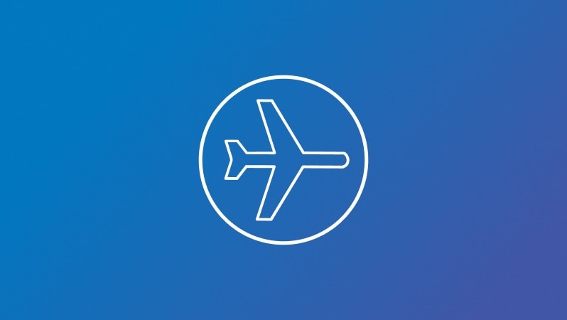 Icon eines Flugzeugs auf blauem Hintergrund