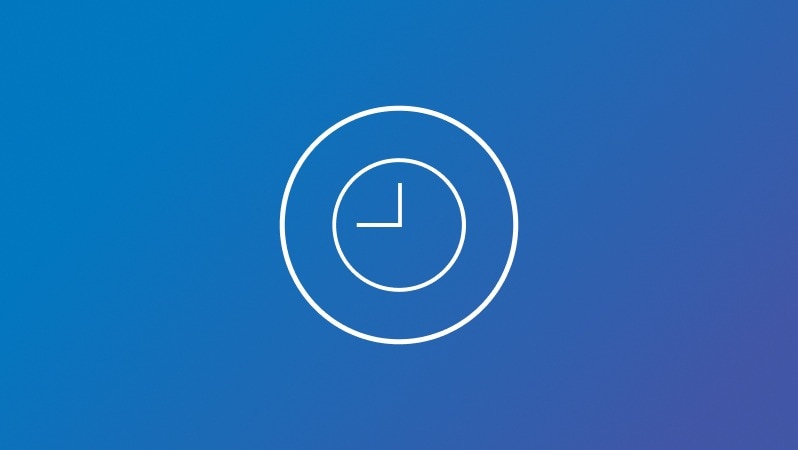 Symbol einer Uhr auf einem blauen Hintergrund.